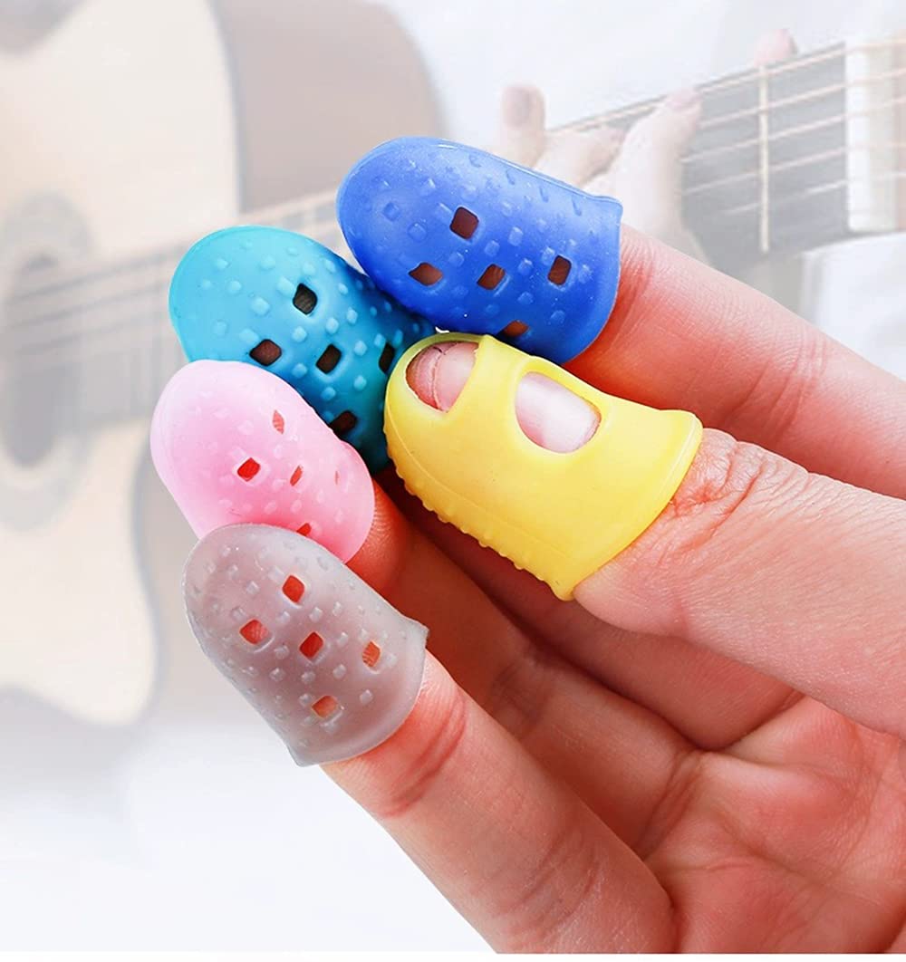 5 Sizes Guitar Fingertip Protector With Compact Box Sewing String Instruments Non-Slip Breathable Fingertip Protection Covers Caps for Guitar Grey Premium Silicone Guitar Finger Guards 